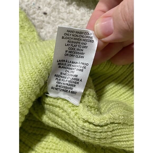 Tahari Women's Size Medium Cable Knit Long Balloon Sleeve Sweater Lime Green - Picture 8 of 10